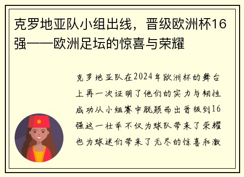 克罗地亚队小组出线，晋级欧洲杯16强——欧洲足坛的惊喜与荣耀