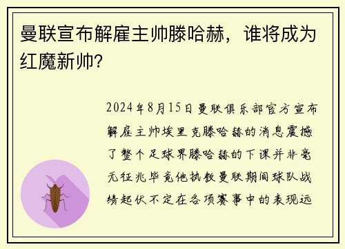 曼联宣布解雇主帅滕哈赫，谁将成为红魔新帅？