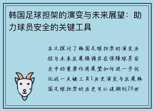 韩国足球担架的演变与未来展望：助力球员安全的关键工具