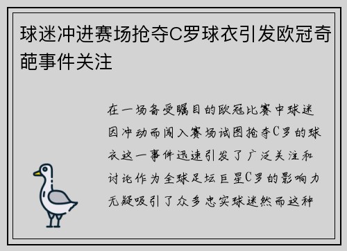球迷冲进赛场抢夺C罗球衣引发欧冠奇葩事件关注